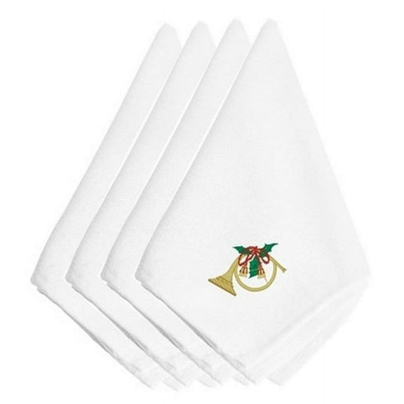 Christmas French Horn Embroidered Napkins, Set of 4