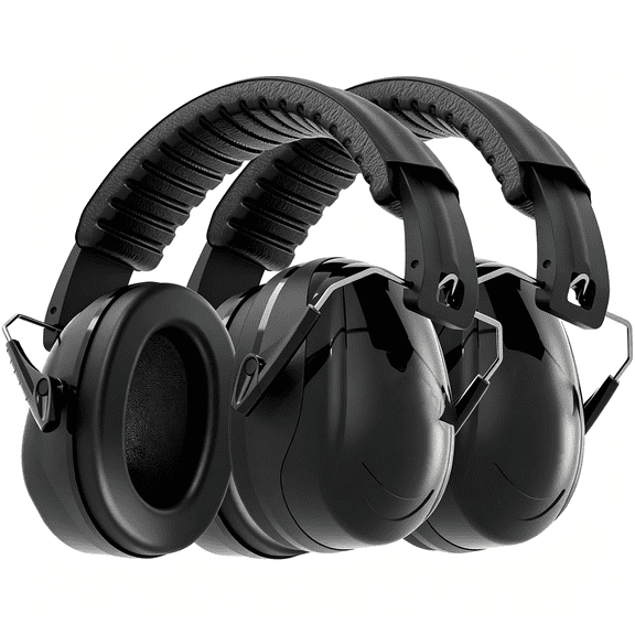 GJX Hearing Protection Ear Muffs,31Db Noise Reduction Safety Earmuffs with Adjustable Headband for Adults Kids Autism Sensory,Ear Muff for Yard Work,Mowing Or Hunting -Pure Black 2Pack