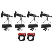 (4) Audio Technica Dynamic Podcasting Podcast Microphones+Stands+Pop Filters