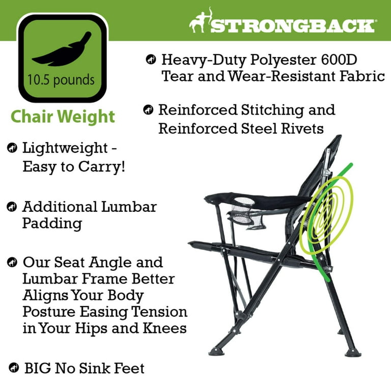 STRONGBACK Camping Chair Guru 3.0 Heavy Duty Camping Chairs with Lumbar Support Backpack Folding Camp Chair Lime Green Gray Walmart