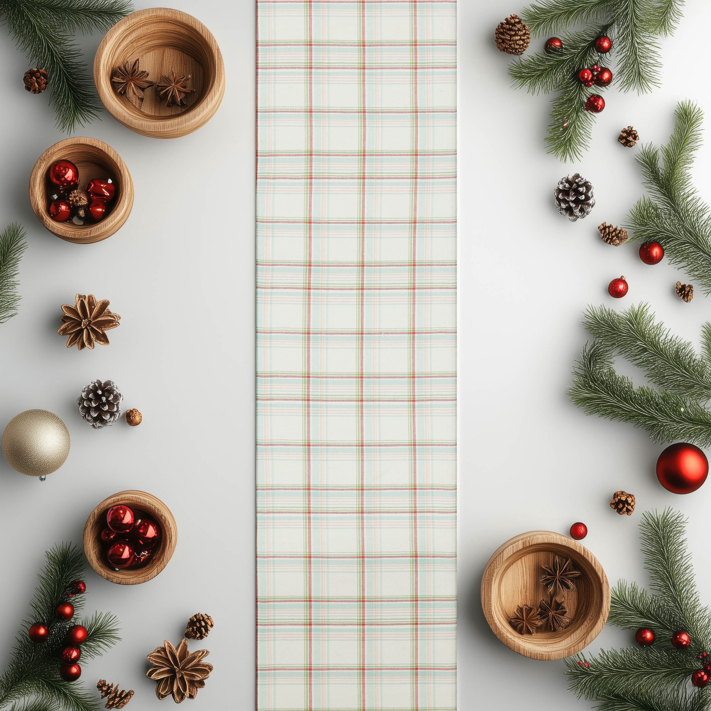Holiday Plaid Jacquard 13" x 90" Reversible Table Runner - 100% Cotton, Multi-Color