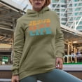 thumbnail image 2 of Jesus Is My Life, Quote About God Being Your Everything, Groovy Retro Wavy Text Merch Gift, Sand Hooded Sweatshirt or Hoodie, Large, 2 of 5