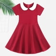 thumbnail image 5 of TIREOW Girls Summer Preppy Dresses Short Sleeve Dresses Solid Color Peter Pan Collar A Line Casual Soft Knit Play Dress, 5 of 9