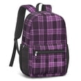 thumbnail image 2 of Purple and Black Checkered Pattern 17" School Backpacks for Teens,Waterproof Oxford Fabric,S-Shape Padded Straps for School,Travel,Hiking,Camping, 2 of 6