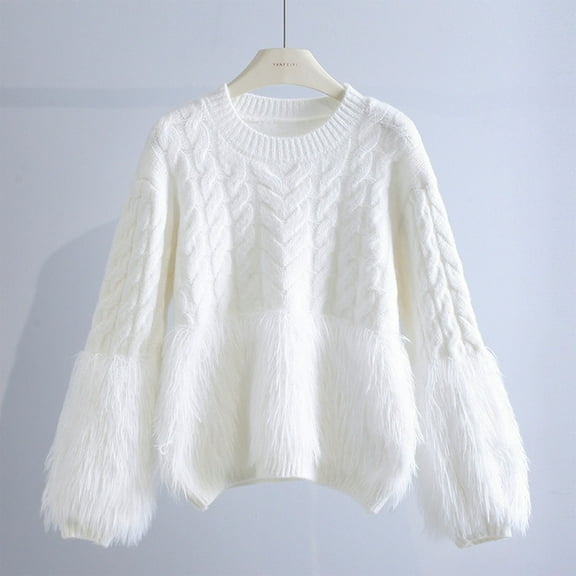 POROPL White Sweaters for Women Cardigan Crew Neck Sweater Knitted Striped Jacket