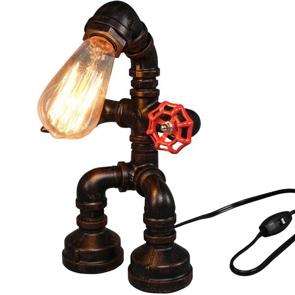 Industrial Pipe Style Fighting Robot Table Lamp 3-light Steampunk Desk Lamp 12"