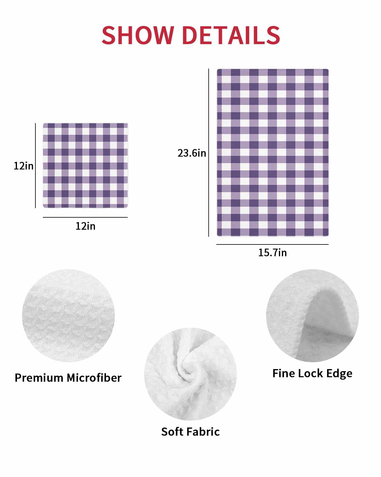 Purple Checkered Kitchen Dish Towels for Drying Dishes Set of 4, Farmhouse Buffalo Plaid Waffle Weave Microfiber Hand Tea Bathroom Towels Quick Dry & Absorbent Towel 15.7x23.6