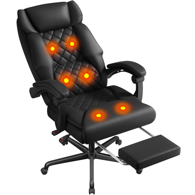 Homall Massage Office Chair with Heat and 6 Vibration Points,High Back Executive Ergonomic Computer Desk Chair with Reclining Backrest and Footrest,PU Leather,Black