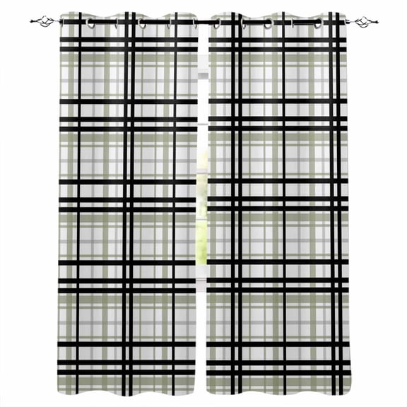 Blackout Curtains for Bedroom, Sage Green Black Plaid Room Darkening Window Drapes for Living Room, Farmhouse Green Black Checkered Thermal Insulated Grommet Curtains, 42x45 inch, 2 Panels
