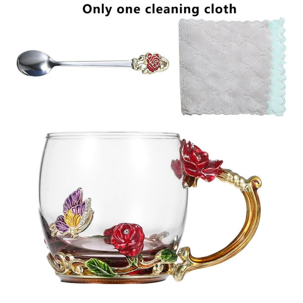 Water Mug Glass Flower Cup Gift With Spoon Red Rose 3ml Walmart Com