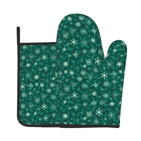 

Lukts Christmas Snowflakes Print Kitchen Heat-Resistant Gloves and Spacers 2pcs Set Suitable for Baking and Cooking