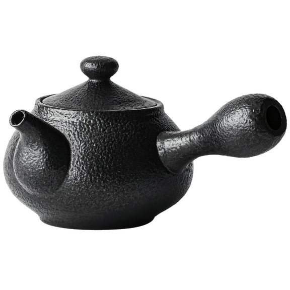 Kyusu Teapot with Side Handle, Ceramic Tea Pot for Loose Tea with Built-in Ceramic Filter, Japanese Style, Black Clay Teapot, Classic Design, Perfect for Brewing and Serving Tea, 2.95" High
