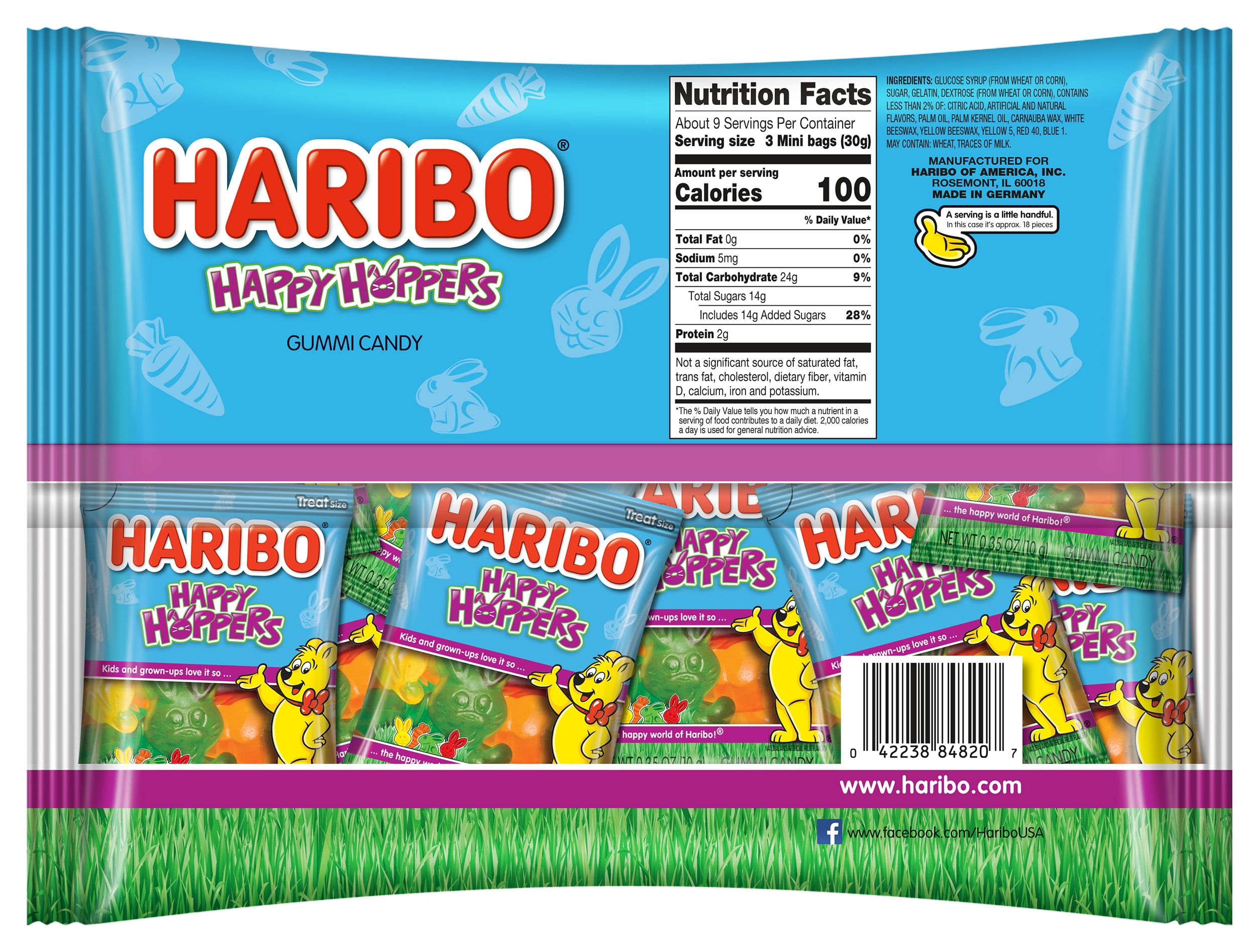 (3 pack) HARIBO Happy Hoppers Easter Assorted Shapes and Flavors Gummy Candy Mini Bags, 9.5oz, 24ct Mini .4oz Bags