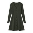 thumbnail image 5 of NominalSnug Womens Ribbed Knit Nightgown V Neck Long Sleeve Button Front A Line Mini Sleep Dress Loungewear, 5 of 8