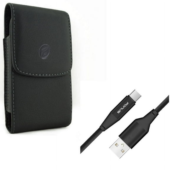 Charger Cord Type-C 10ft USB Cable w Holster Leather Case Belt Clip P9N for Acer Liquid Jade Primo - ASUS ZenFone AR 4 Pro - Blackberry Motion - BLU Vivo XI Plus - Google Pixel 3a XL 3 XL 2 XL
