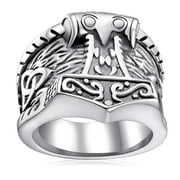 FaithHeart Nordic Runic Thor's Hammer Mjolnir Ring Stainless Steel Scandinavian Viking Jewelry