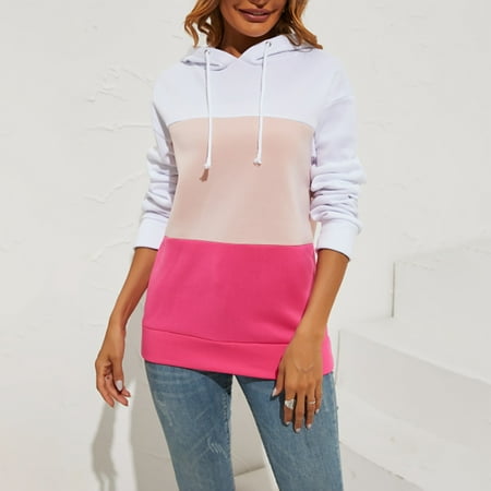sebulube Women's Fashion Stitching Contrast Color Lace Pullover Hoodie Long-sleeved Top
