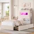 thumbnail image 7 of Homfa Twin Size Velvet Upholstered Bed with LED Lights & 2 Drawers, Storage Headboard Platform Bed Frame with USB Ports & Outlets, Off-White, 7 of 7