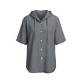 thumbnail image 7 of Feancey Womens Cotton Linen Hooded Shirt Short Sleeve Button Down Blouses Summer Casual Lightweight Hoodie Tops with Drawstring Gray XXL, 7 of 7