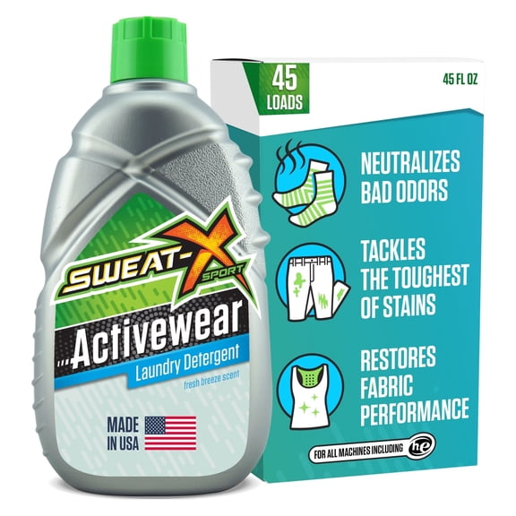 SWEAT X Original Activewear Laundry Detergent Liquid - Natural Washing Detergent for Activewear & Gym Clothes - Non Toxic Laundry Detergent for Sensitive Skin - Concentrated, 45 Loads (1 Bottle)