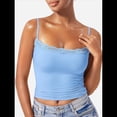 thumbnail image 2 of Camisola Básica de Encaje para Mujer, Cuello Cuadrado, Sin Mangas, Tirantes Finos Azul L, 2 of 6