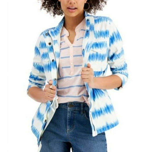 Women's Style & Co Tie-Dyed Twill Jacket Blue Size Small
