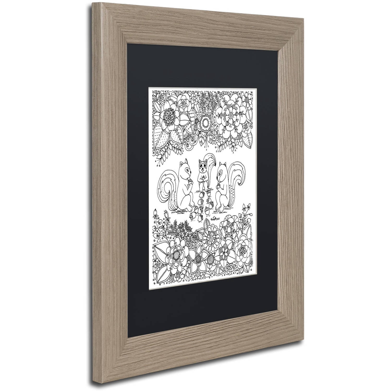 Trademark Fine Art "Squirrels" Canvas Art by KCDoodleArt Black Matte, Birch Frame