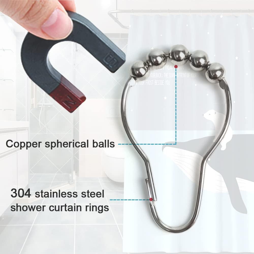 MKEUDQ-Shower Curtain Hooks Rings, 304 Stainless Steel Shower Curtain Rust Resistant Hooks for Bathroom Shower Rods Set of 12 (Black)