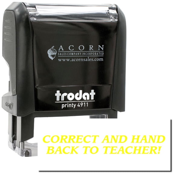 Self-Inking Correct And Hand Back Teacher Stamp, Trodat Printy 4911, Press and Print Stamping, Impression Size 5/8" x 1-1/2", Up to 10,000 Impressions - Yellow Ink