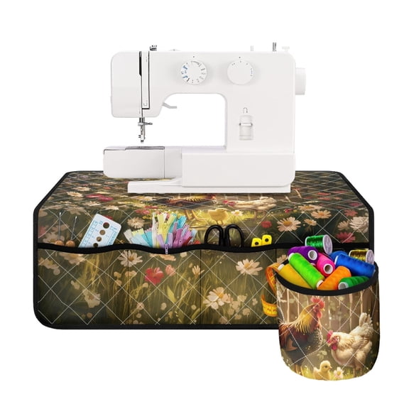 HELLHERO Cockerel Sewing Machine Pad Protective Mat Storage Bag Premium Fabric Sewing Machines Table Pad for Most Sewing Machines