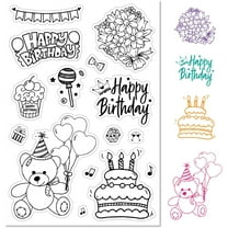 Birthday Theme Clear Rubber Stamps Cake Bouquet Bow Lollipop Gift Note Bear Word Flower Transparent Vintage Postmark Silicone Seals Stamp Journaling Card Making DIY Scrapbooking Paper Craft DIY