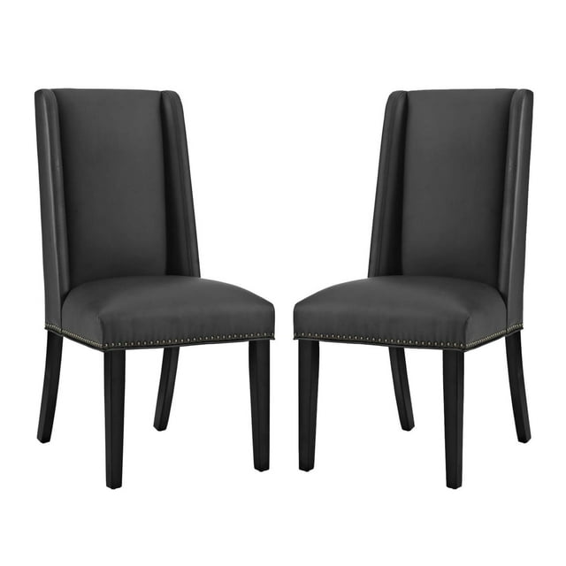 Modway Baron Chaise de Salle à Manger en Vinyle Rembourré 19.5 Pouces Noir (Ensemble de 2)
