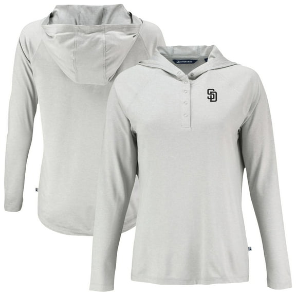 Women's Cutter & Buck Gray San Diego Padres Coastline Epic Comfort Eco Recycled Raglan Long Sleeve Hoodie T-Shirt