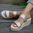 thumbnail image 3 of Rokment Metallic Silver Boho Espadrilles Platform Wedge Dress Sandals for Women Fashion Casual Braided Leather Open Toe Chunky High Heels Beach Summer Shoes A Size 6, 3 of 8