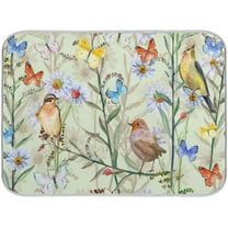 Flowers Birds Dish Drying Mats for Kitchen Counter Decor 16x18 in, Colorful Summer Butterfly Dishes Draining Mat Baby Bottle Drainer Dry Mat with Loop Countertop Protector