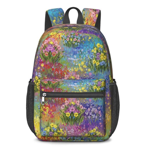 Pioneer Flower Floral Print Pattern 17" School Backpacks for Teens,Waterproof Oxford Fabric,S-Shape Padded Straps for School,Travel,Hiking,Camping