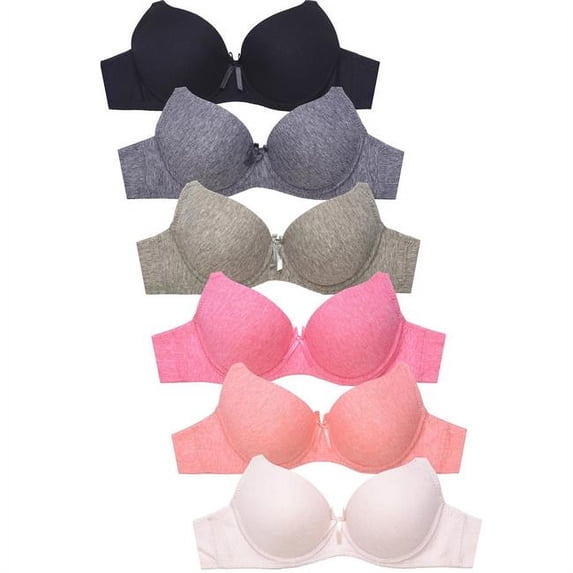 247 Frenzy 24F-BR4450P2-34C Women Essentials Sofra Full Coverage Solid Cotton Blend Bras, Assorted Color - Size 34C - Pack of 6