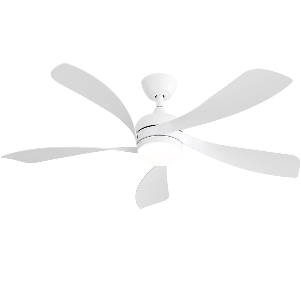 "Sofucor 52"" White Flush Mount Ceiling Fan with Lights, Quiet Reversible DC Motor, 3-Color LED, 5 Blades"