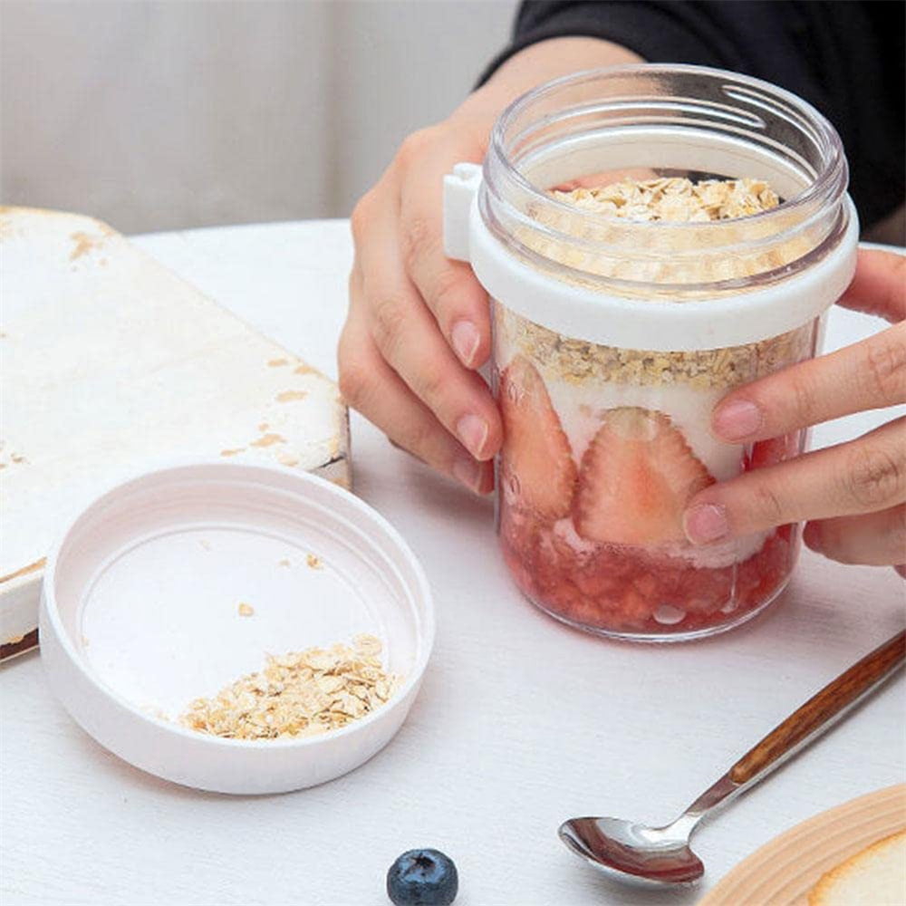 Overnight Oats Jars with Spoon and Lid 16 oz [2 Pack], Airtight Oatmeal  Container with Measurement Marks, Mason Jars with Lid for Cereal On The Go