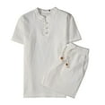 thumbnail image 4 of Men's Linen Suit Men's 2 Piece Outfits Summer Short Sleeve Shirt Top and Casual Shorts Set Sports Suit Two Piece Set Summer Shirt and Shorts Set, 4 of 4