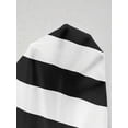 thumbnail image 3 of Black And White Striped U-Neck Sleeveless Drawstring Waist Mini Dress For Women, 3 of 8