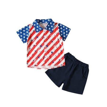 

Emmababy Boys 4th of July Clothing Shirt and Shorts Set with Stars and Stripes Print