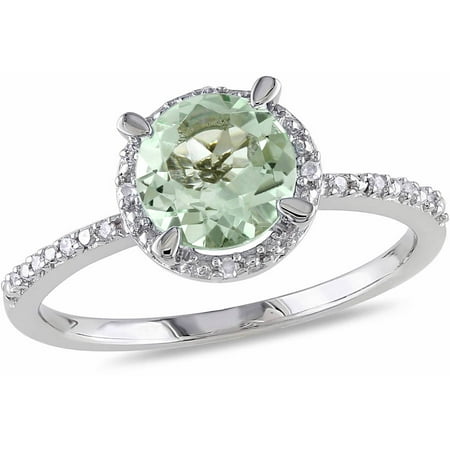1-1/6 Carat T.G.W. Green Amethyst and Diamond Accent Sterling Silver Halo Ring