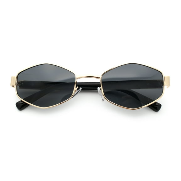 Mens Luxury Diamond Shape Metal Rim Hustler Fashion Rectangle Sunglasses Gold Black -Black