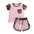thumbnail image 1 of Baby Girls Leopard Print Clothes Set O-neck Tops with Pocket Drawstring Shorts, 1 of 7
