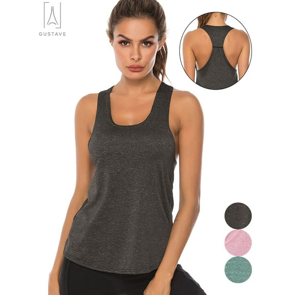 Gustave Women's Workout Yoga Tank Tops Quick Drying Racerback Tanks Fitness Running Athletic Loose Vest Solid Casual Sleeveless T-Shirts Activewear (Gray, S)