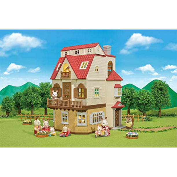 Calico Red Grand Mansion Gift Set, Dollhouse Playset with 3 Figures, Furniture, and Accessories -