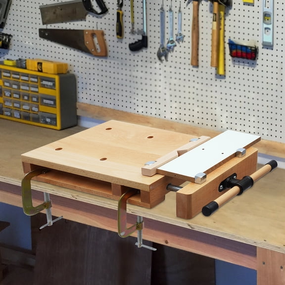 Portable Workbench Vice for Workbench, Hard Wood Work Bench, Table Woodworking Desktop with 2 G-Type Fixing Clips, 4 Limit Blocks, and Quick-Release Handle