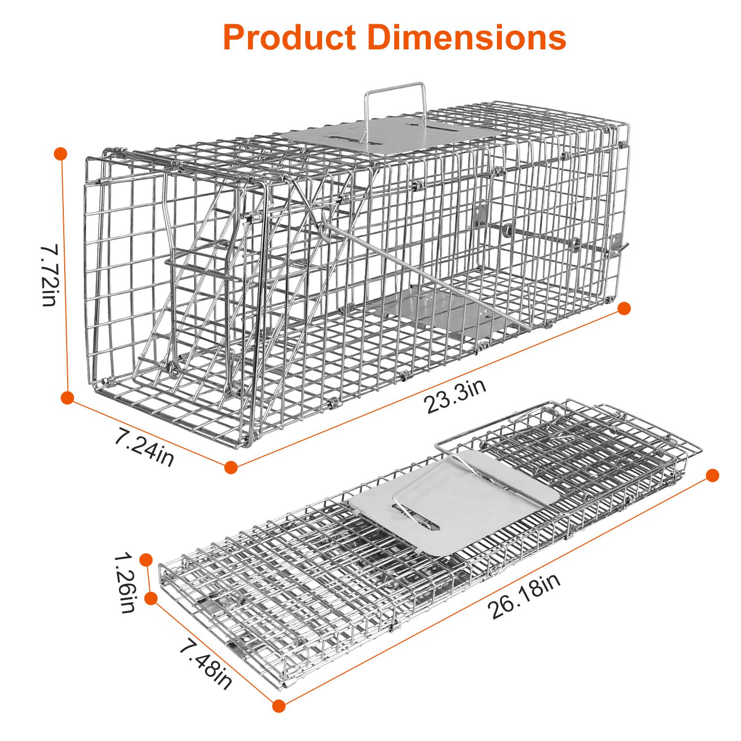 24" Humane Live Animal Cage Trap Catch and Release Heavy Duty Squirrel Trap with Safe Carrying Handle Collapsible Raccoon Trap for Feral Cats Squirrel Raccoons Rabbits