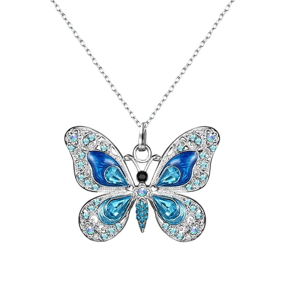 Goowood Butterfly Necklace Necklaces for Women Silver Necklaces Vintage Blue Rhinestone Valentine'S Day Anniversary Gift Mothers Day Gifts